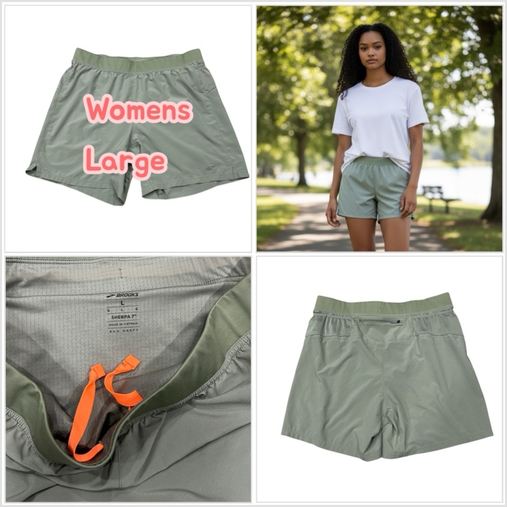 Women’s BROOKS Large 12 - 14 Shorts Sage Lined Activewear Running Elastic Waist